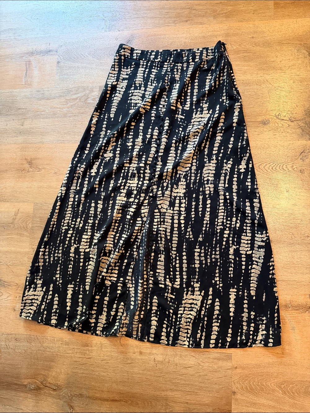 Miou Muse Black and Cream Maxi Skirt with Abstract Stripe Print